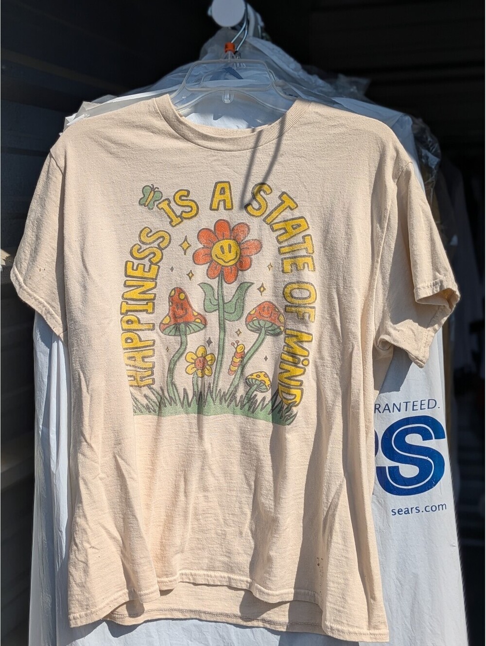 Cream graphic T-shirt Happiness Is a State of Mind